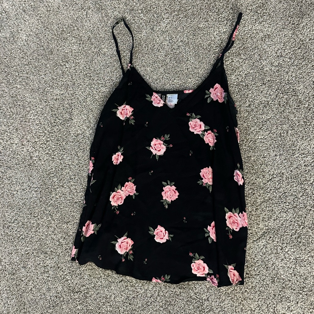 H&M Black Camisole with Pink Floral Design
